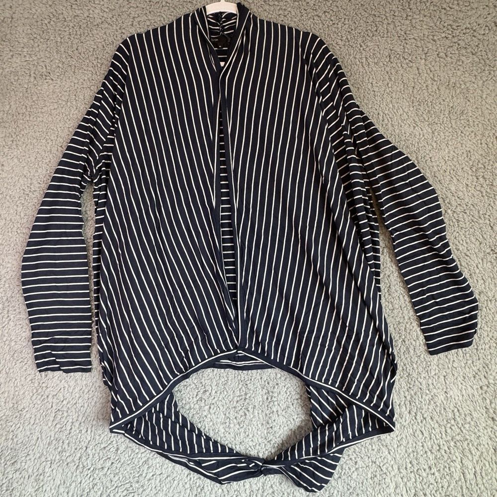 Gibson Women's Blue White Striped Wrap Cardigan Open Front Long Sleeve XL NWT